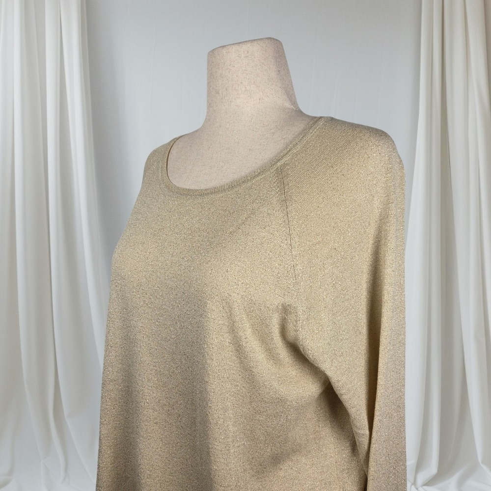 Zara Women's XL Gold Metallic Knit Lightweight Sweater Secretary‎ Contemporary